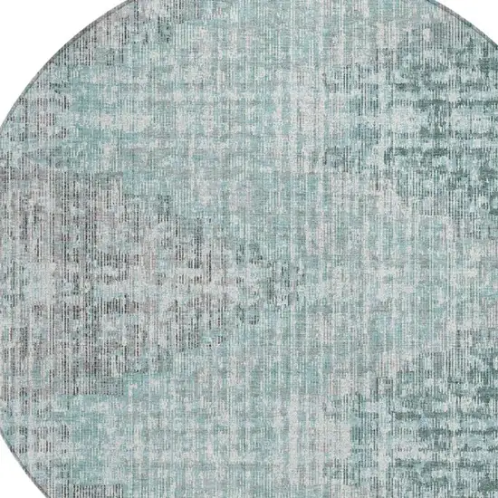 8' Teal Blue And Ivory Round Geometric Washable Indoor Outdoor Area Rug Photo 8