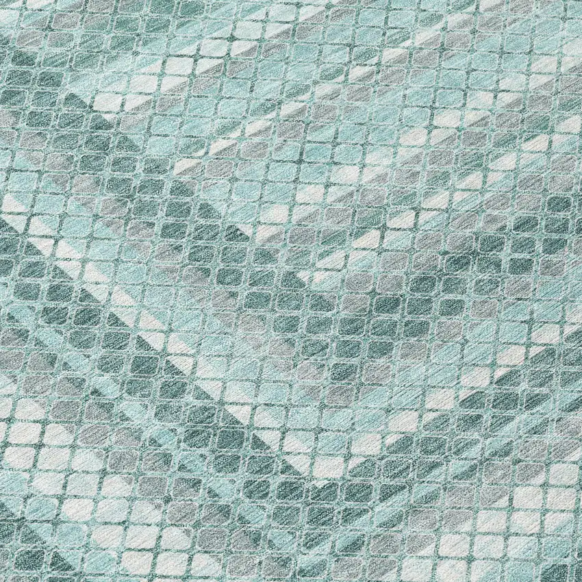8' Teal Blue And Ivory Round Geometric Washable Indoor Outdoor Area Rug Photo 8