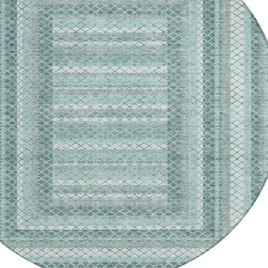 8' Teal Blue And Ivory Round Geometric Washable Indoor Outdoor Area Rug Photo 8