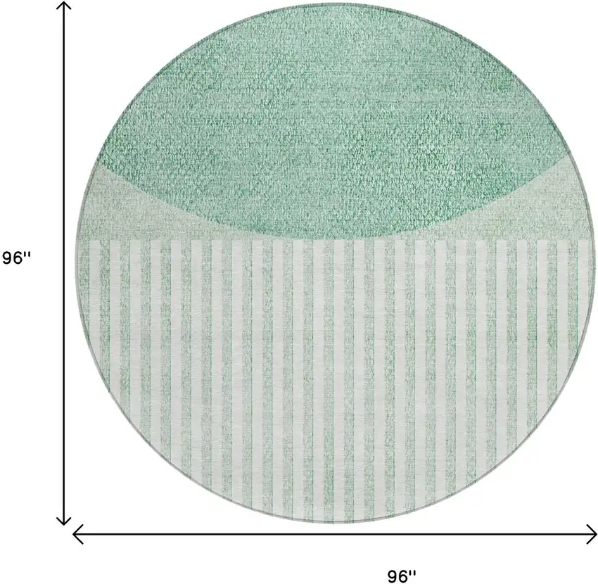 8' Teal Blue And Ivory Round Geometric Washable Indoor Outdoor Area Rug Photo 8