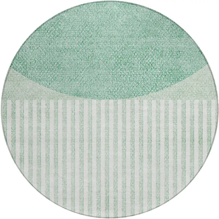 8' Teal Blue And Ivory Round Geometric Washable Indoor Outdoor Area Rug Photo 1