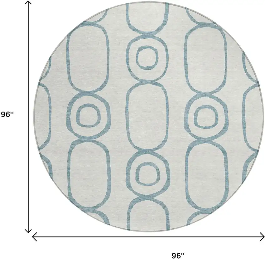 8' Teal Blue And Ivory Round Geometric Washable Indoor Outdoor Area Rug Photo 3
