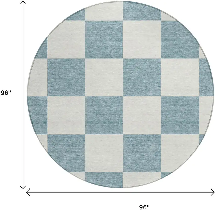 8' Teal Blue And Ivory Round Geometric Washable Indoor Outdoor Area Rug Photo 3
