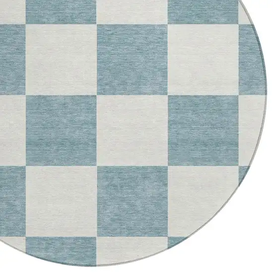 8' Teal Blue And Ivory Round Geometric Washable Indoor Outdoor Area Rug Photo 7