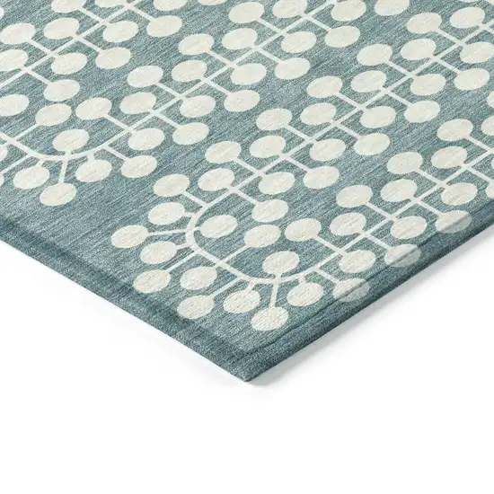 8' Teal Blue And Ivory Round Geometric Washable Indoor Outdoor Area Rug Photo 5