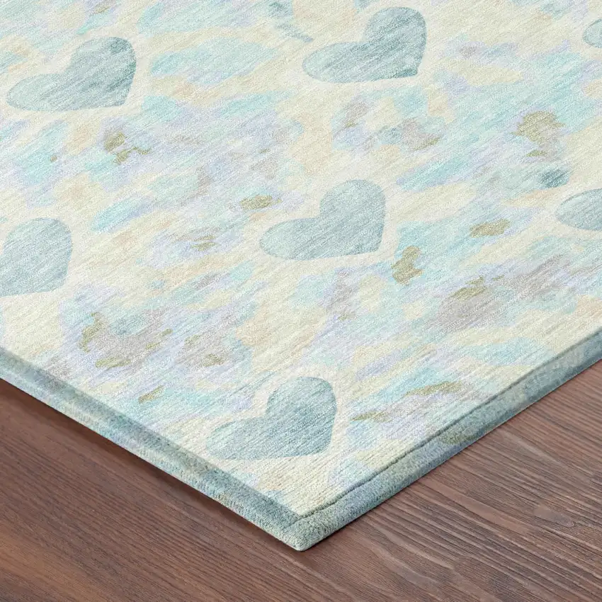 8' Teal Blue And Ivory Round Geometric Washable Indoor Outdoor Area Rug Photo 4