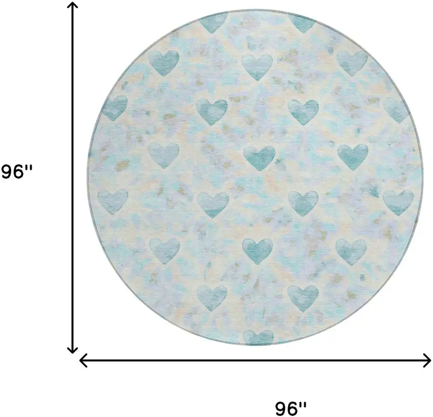8' Teal Blue And Ivory Round Geometric Washable Indoor Outdoor Area Rug Photo 6