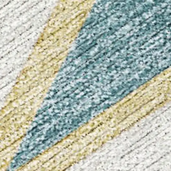 8' Teal Blue And Ivory Round Geometric Washable Indoor Outdoor Area Rug Photo 1