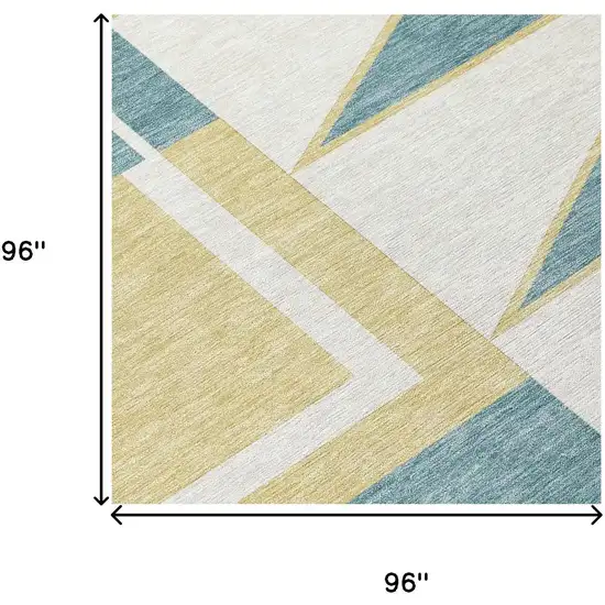 8' Teal Blue And Ivory Round Geometric Washable Indoor Outdoor Area Rug Photo 6