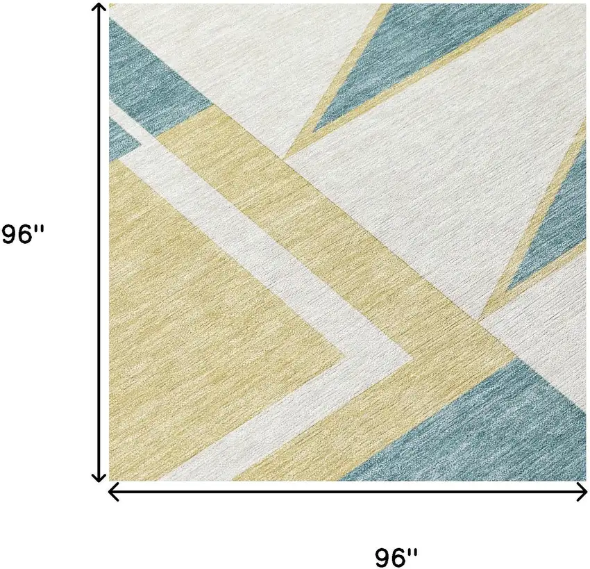8' Teal Blue And Ivory Round Geometric Washable Indoor Outdoor Area Rug Photo 6