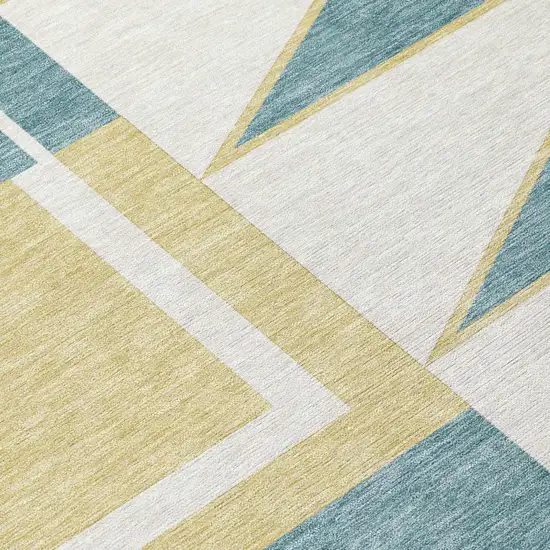 8' Teal Blue And Ivory Round Geometric Washable Indoor Outdoor Area Rug Photo 2