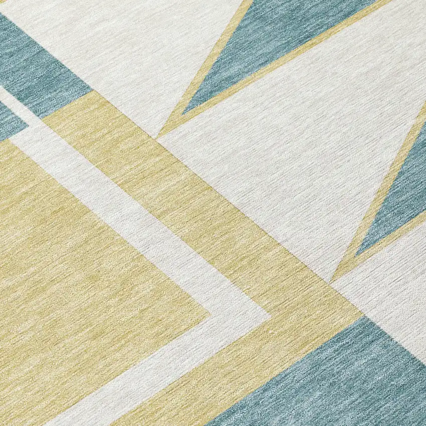 8' Teal Blue And Ivory Round Geometric Washable Indoor Outdoor Area Rug Photo 2