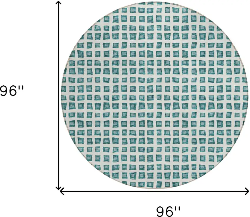 8' Teal Blue And Ivory Round Geometric Washable Indoor Outdoor Area Rug Photo 8