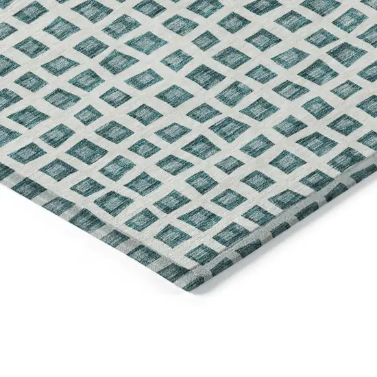 8' Teal Blue And Ivory Round Geometric Washable Indoor Outdoor Area Rug Photo 3