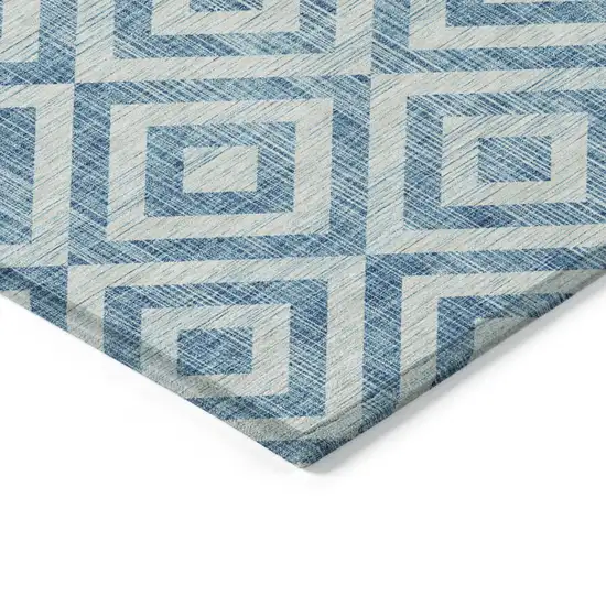 8' Teal Blue And Ivory Round Geometric Washable Indoor Outdoor Area Rug Photo 3