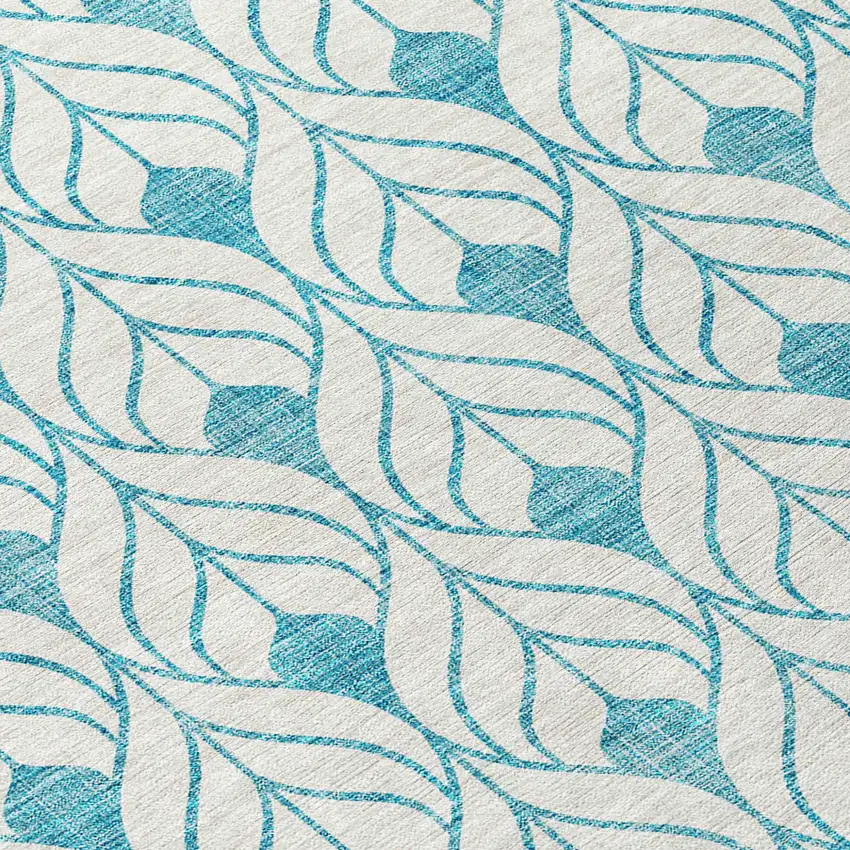 8' Teal Blue And Ivory Round Geometric Washable Indoor Outdoor Area Rug Photo 8