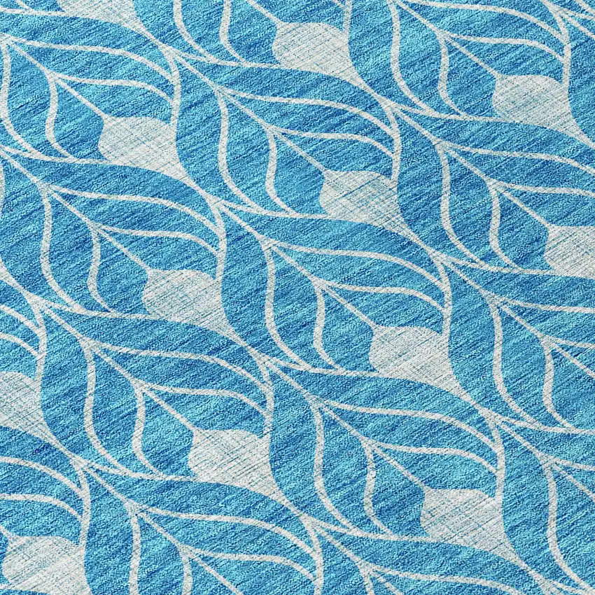 8' Teal Blue And Ivory Round Geometric Washable Indoor Outdoor Area Rug Photo 8