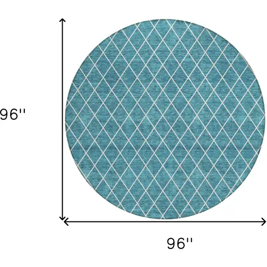8' Teal Blue And Ivory Round Geometric Washable Indoor Outdoor Area Rug Photo 3