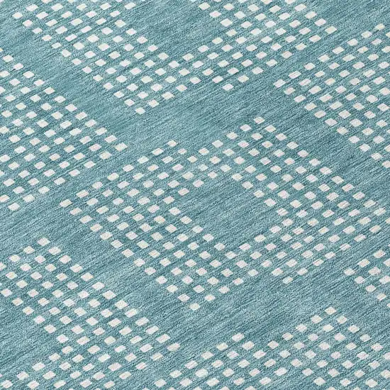 8' Teal Blue And Ivory Round Geometric Washable Indoor Outdoor Area Rug Photo 8
