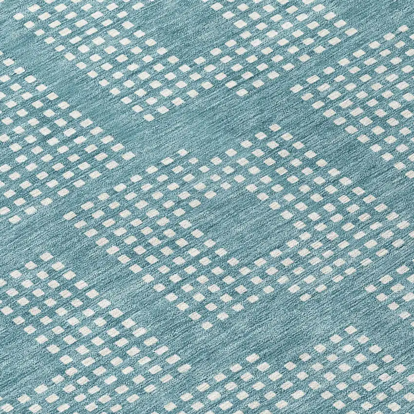 8' Teal Blue And Ivory Round Geometric Washable Indoor Outdoor Area Rug Photo 8