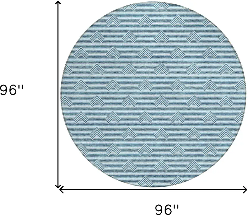 8' Teal Blue And Ivory Round Geometric Washable Indoor Outdoor Area Rug Photo 3