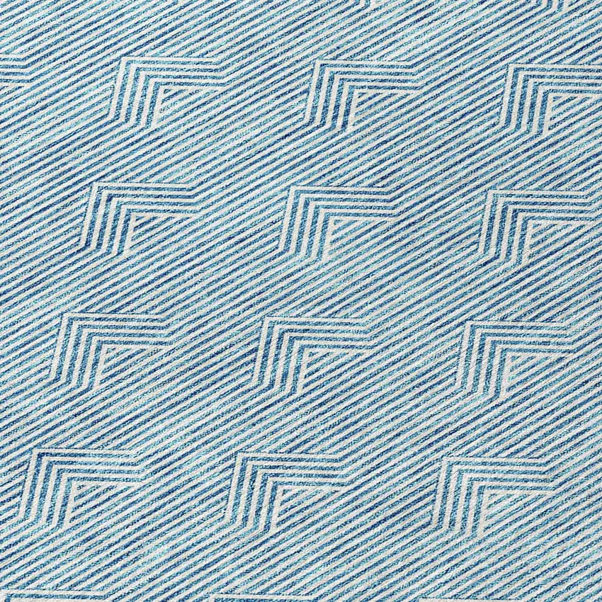 8' Teal Blue And Ivory Round Geometric Washable Indoor Outdoor Area Rug Photo 8