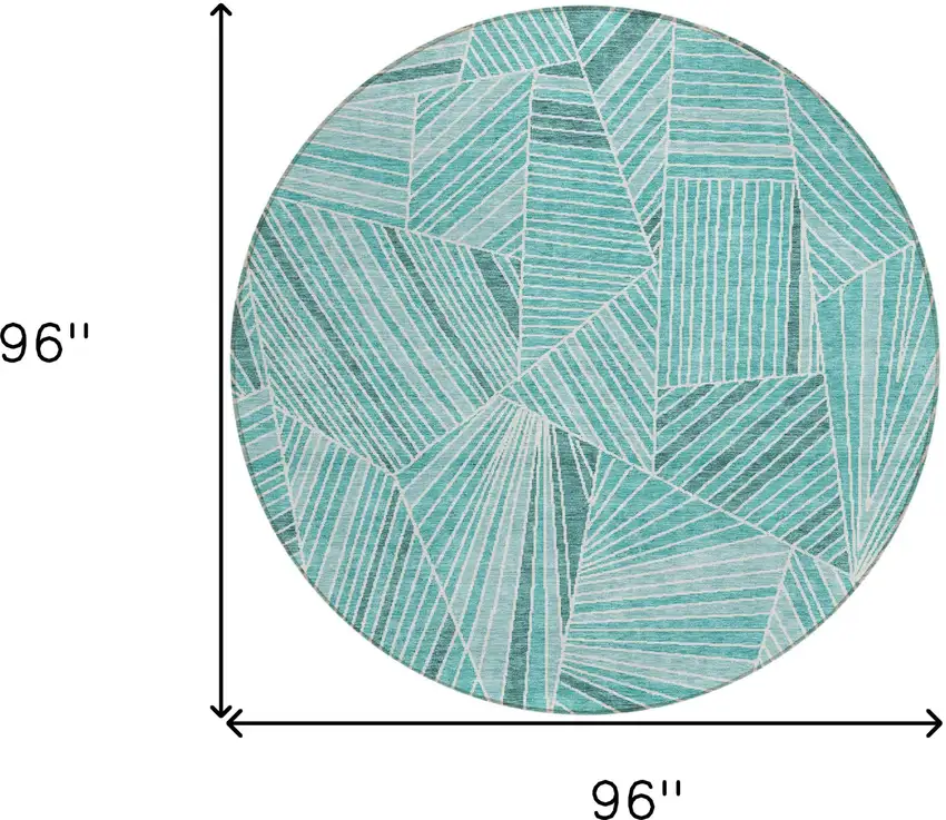 8' Teal Blue And Ivory Round Geometric Washable Indoor Outdoor Area Rug Photo 3