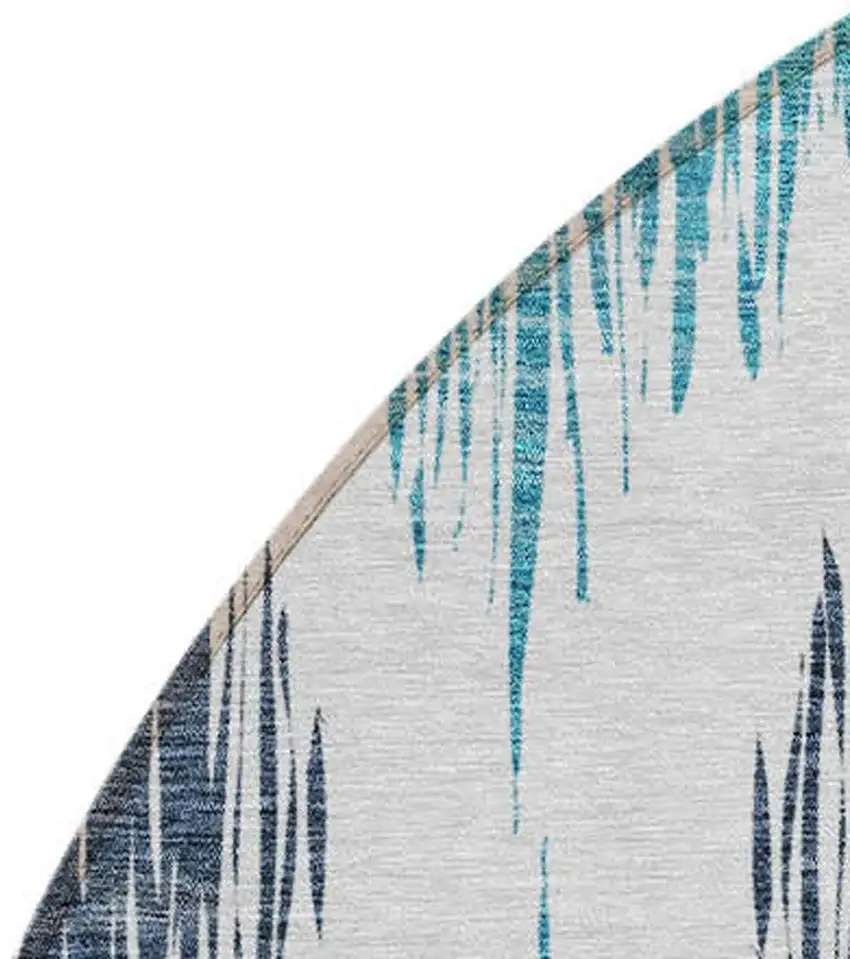 8' Teal Blue And Ivory Round Ikat Washable Indoor Outdoor Area Rug Photo 2