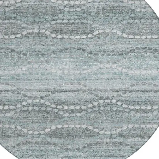 8' Teal Blue And Ivory Round Ogee Washable Indoor Outdoor Area Rug Photo 4