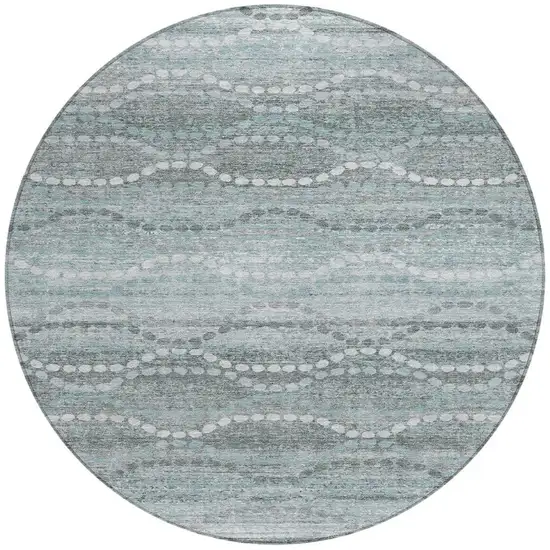 8' Teal Blue And Ivory Round Ogee Washable Indoor Outdoor Area Rug Photo 3