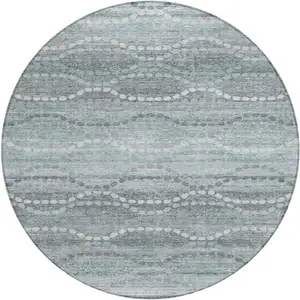 Photo of 8' Teal Blue And Ivory Round Ogee Washable Indoor Outdoor Area Rug