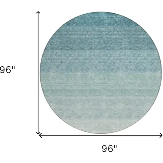 8' Teal Blue And Ivory Round Ombre Washable Indoor Outdoor Area Rug Photo 3