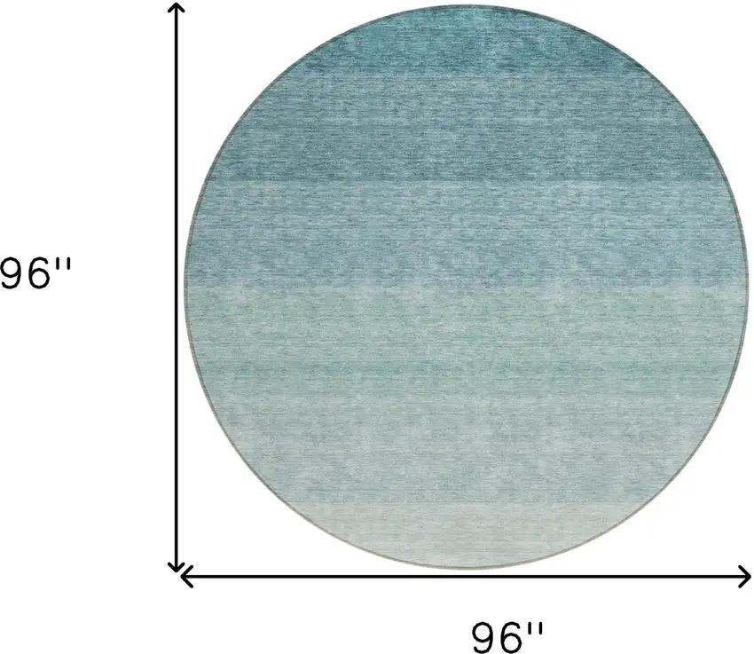 8' Teal Blue And Ivory Round Ombre Washable Indoor Outdoor Area Rug Photo 3