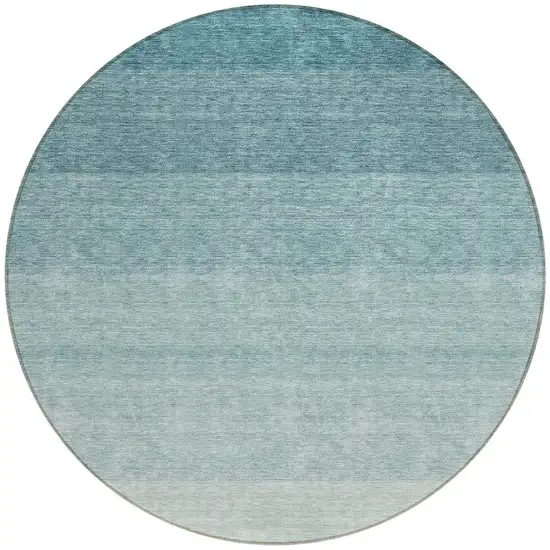 8' Teal Blue And Ivory Round Ombre Washable Indoor Outdoor Area Rug Photo 5