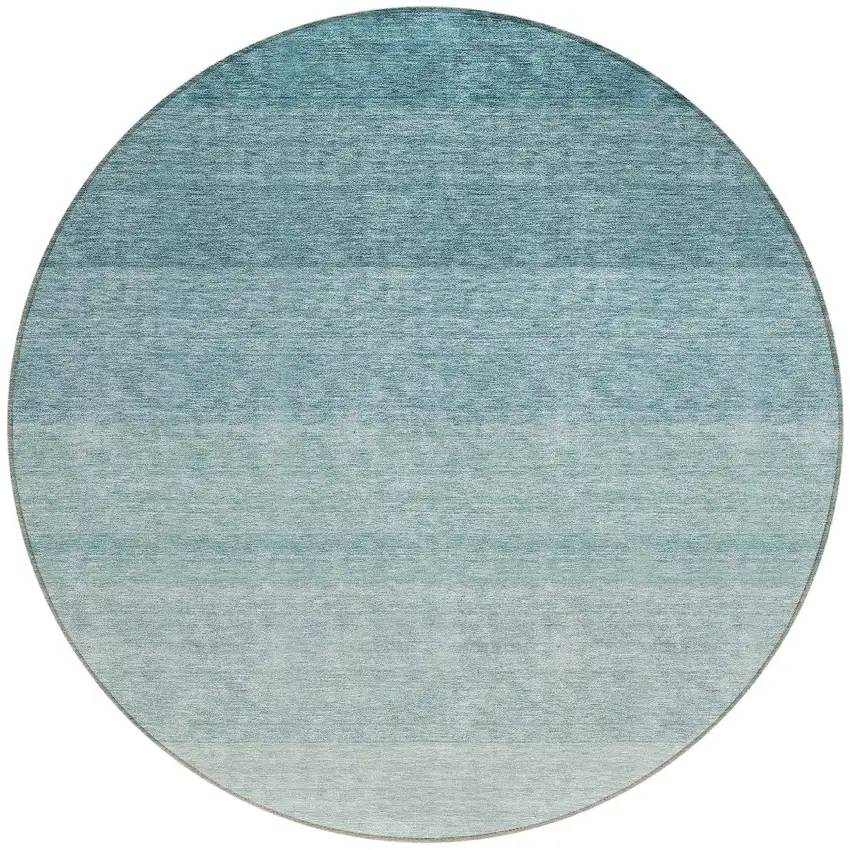 8' Teal Blue And Ivory Round Ombre Washable Indoor Outdoor Area Rug Photo 5