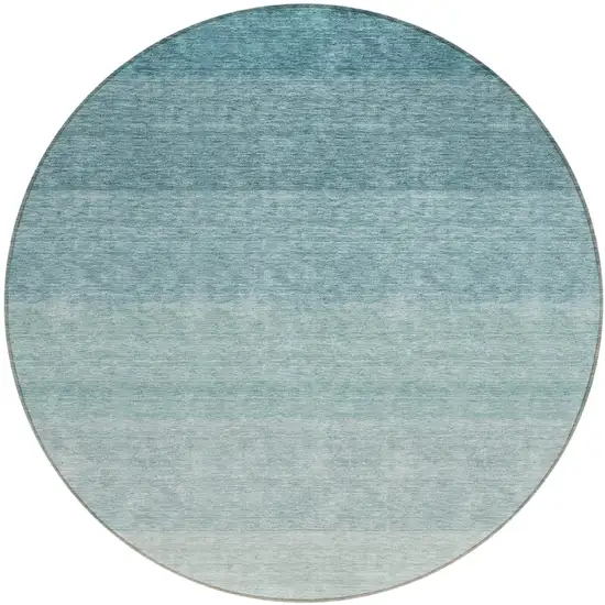 8' Teal Blue And Ivory Round Ombre Washable Indoor Outdoor Area Rug Photo 2