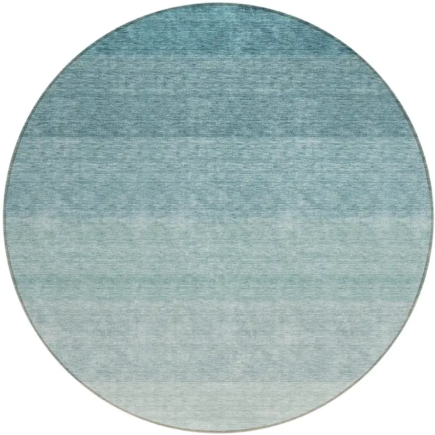 8' Teal Blue And Ivory Round Ombre Washable Indoor Outdoor Area Rug Photo 2