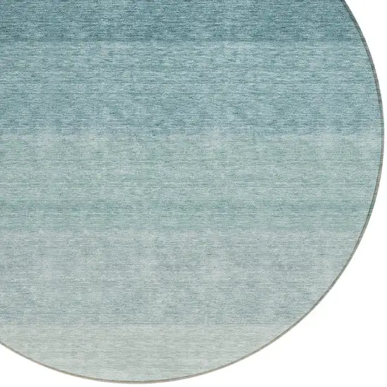 8' Teal Blue And Ivory Round Ombre Washable Indoor Outdoor Area Rug Photo 4