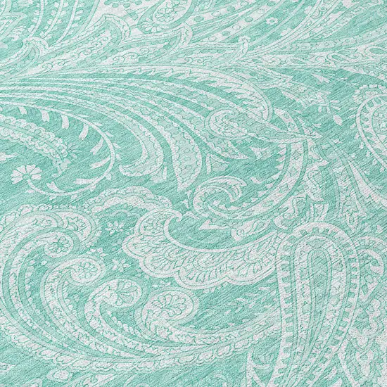 8' Teal Blue And Ivory Round Paisley Washable Indoor Outdoor Area Rug Photo 5