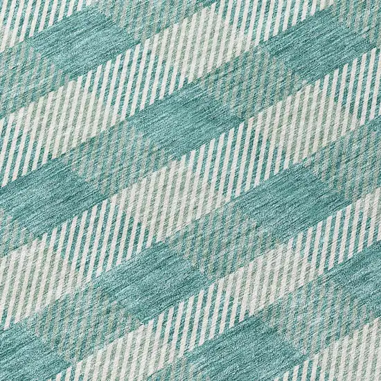 8' Teal Blue And Ivory Round Plaid Washable Indoor Outdoor Area Rug Photo 8