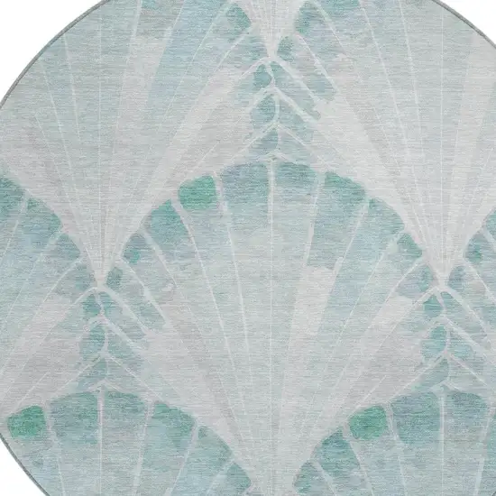 8' Teal Blue And Ivory Round Seashell Washable Indoor Outdoor Area Rug Photo 2