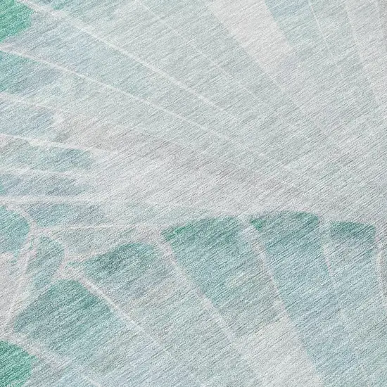 8' Teal Blue And Ivory Round Seashell Washable Indoor Outdoor Area Rug Photo 9