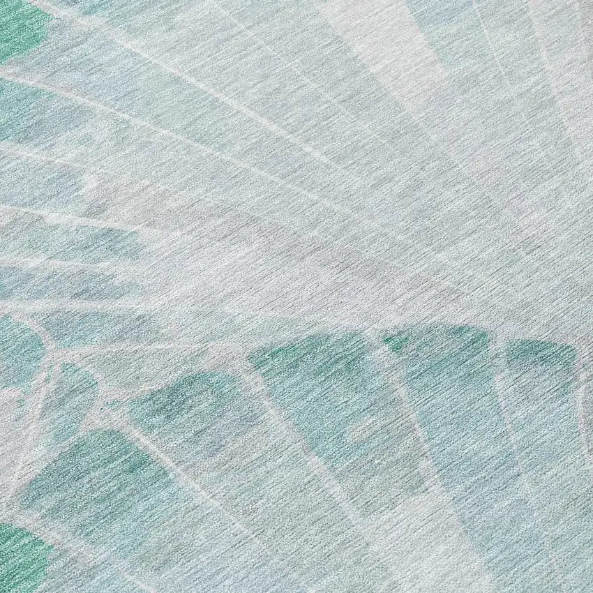 8' Teal Blue And Ivory Round Seashell Washable Indoor Outdoor Area Rug Photo 9