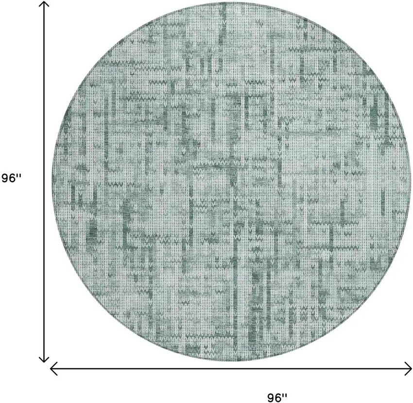 8' Teal Blue And Ivory Round Striped Washable Indoor Outdoor Area Rug Photo 7