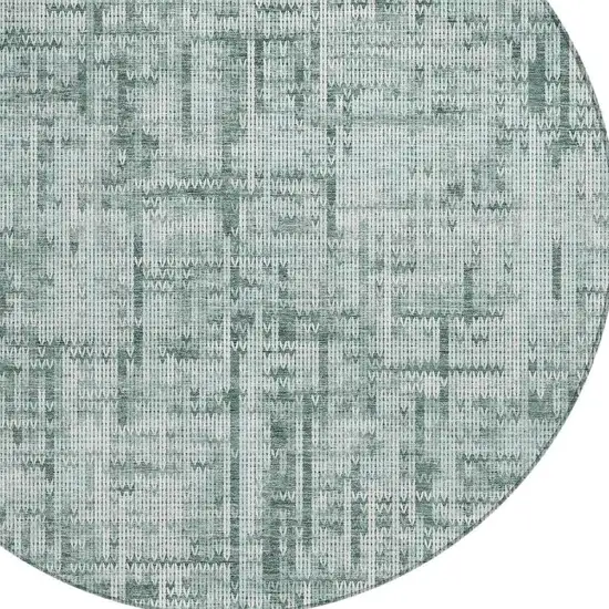 8' Teal Blue And Ivory Round Striped Washable Indoor Outdoor Area Rug Photo 4