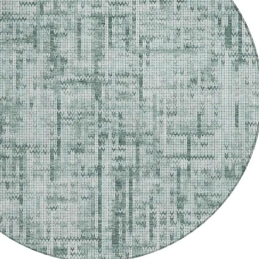 8' Teal Blue And Ivory Round Striped Washable Indoor Outdoor Area Rug Photo 4