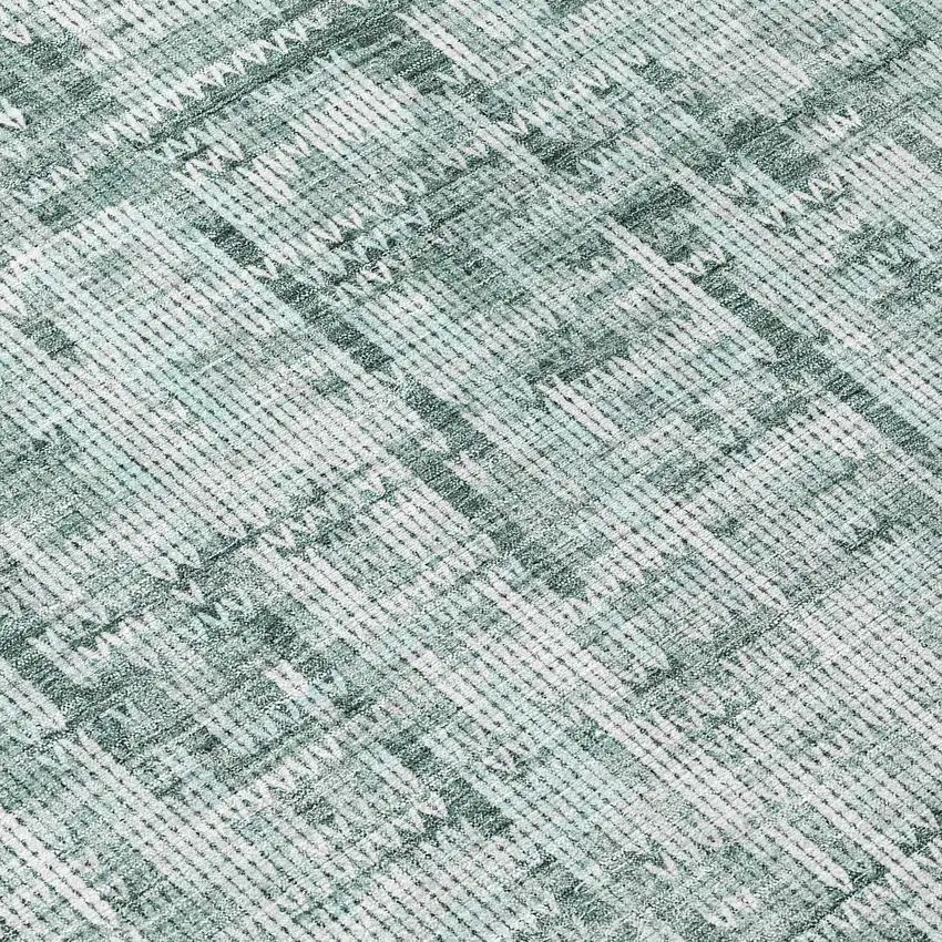 8' Teal Blue And Ivory Round Striped Washable Indoor Outdoor Area Rug Photo 9