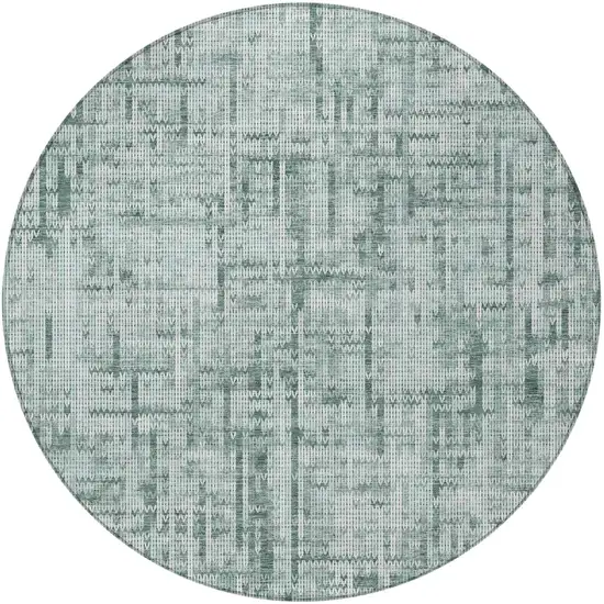 8' Teal Blue And Ivory Round Striped Washable Indoor Outdoor Area Rug Photo 3