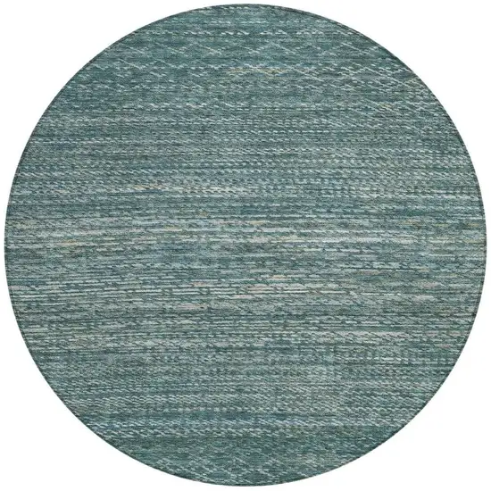 8' Teal Blue And Ivory Round Striped Washable Indoor Outdoor Area Rug Photo 3