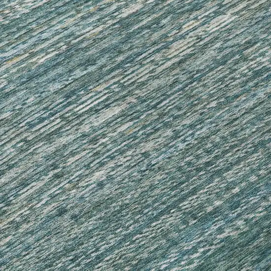 8' Teal Blue And Ivory Round Striped Washable Indoor Outdoor Area Rug Photo 8